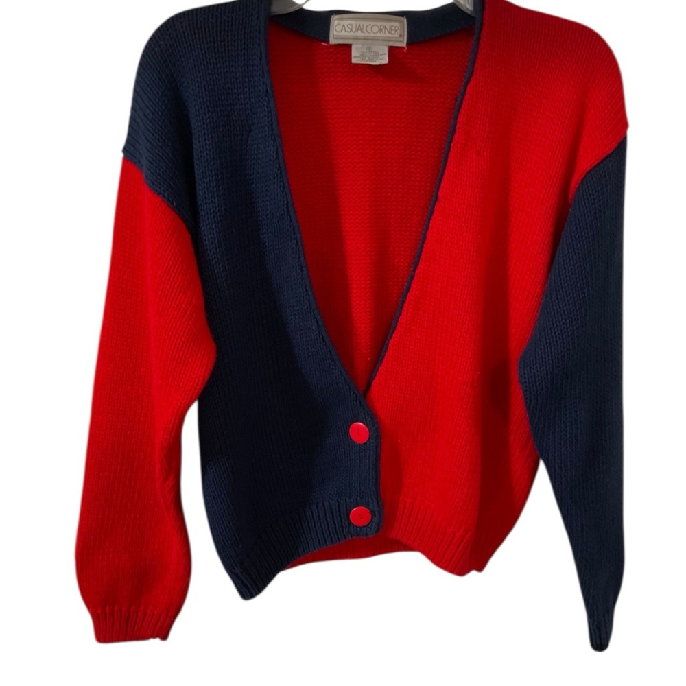 Vintage Casual Corner Cropped‎ Color Block
 Cardigan in red and navy blue. Small